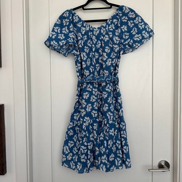 Rebecca Taylor Womens Blue Flutter Sleeve Perla Petal Flounce-Hem Mini Dress M - Picture 8 of 16